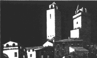 Escher houtsnede San Gimignano 1923
